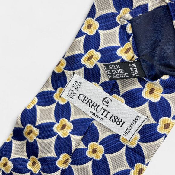 Cerruti 1881 Silk Tie France Geometric Art Office Wedding Formal Blue Gray - Picture 3 of 6